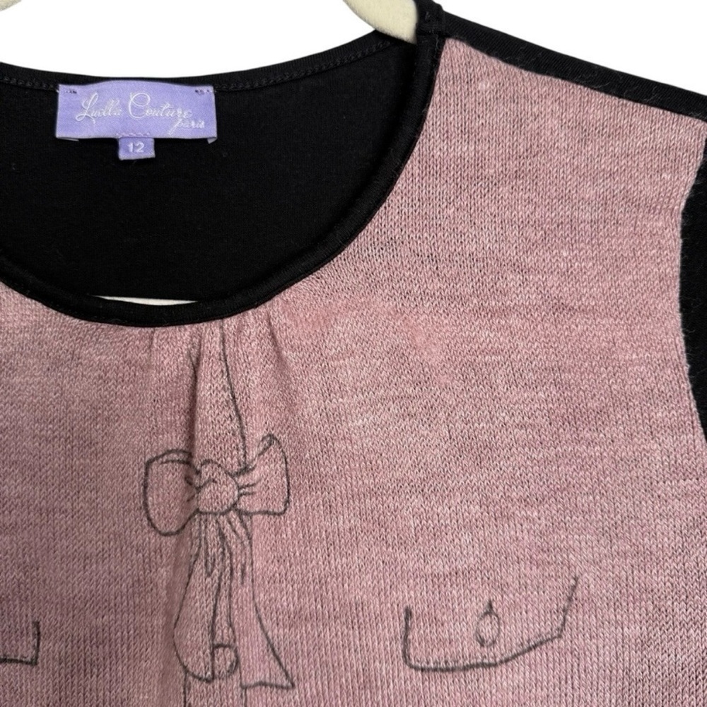 4/$25 Luella Couture Paris Knit Front Long Sleeve Sweater Girls Sz 12 Pink Black - Picture 3 of 9
